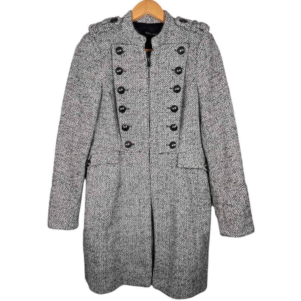 Zara Basic Women’s Military Peacoat Herringbone Gray Jacket Medium